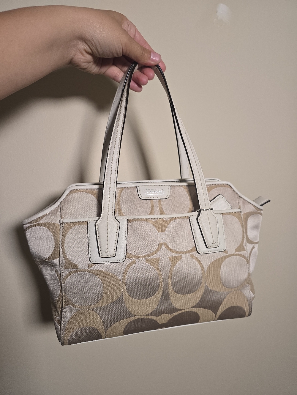 Coach Beige and Cream Signature Canvas Tote